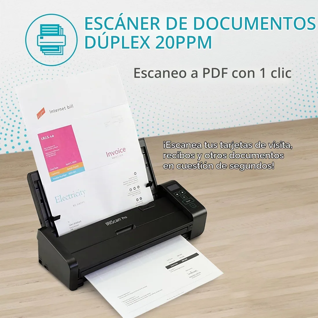 IRIScan Pro v5pro 20PPM ADF Escáner de Documentos dúplex de 20 páginas, Editor de PDF Gratuito, escaneo a Word, PDF, XLS, Tarjetas de Visita a Outlook, escáner de Recibos, escaneo a la Nube foto 2