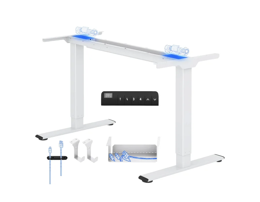 FLEXISPOT E1 Pro Escritorio Elevable Eléctrico con 2 Motores y 2 Patas Escritorio Ajustable en Altura de Acero con 4 Funciones de Memoria Standing Desk, Carga de 100kg(Marco en Bla