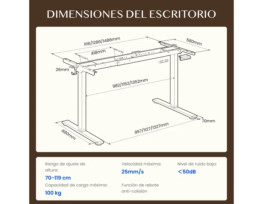 FLEXISPOT E1 Pro Escritorio Elevable Eléctrico con 2 Motores y 2 Patas Escritorio Ajustable en Altura de Acero con 4 Funciones de Memoria Standing Desk, Carga de 100kg(Marco en Bla foto 2