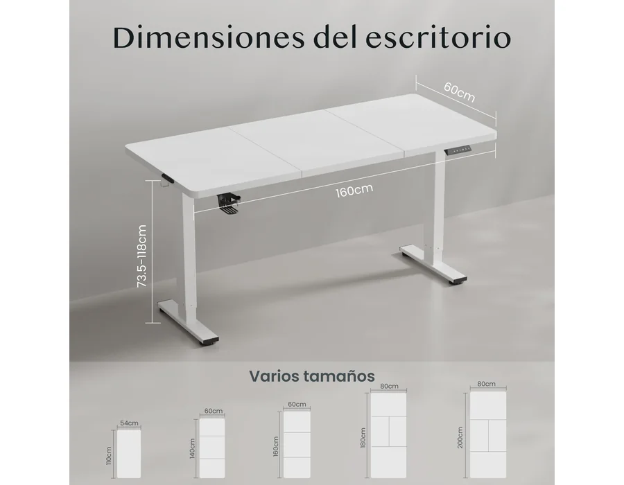FLEXISPOT Escritorio Elevable Eléctrico 160x60 cm, Mesa Standing Desk Regulable en Altura para Oficina y Teletrabajo, 4 Memorias, Bloqueo Infantil, 2 Ganchos, Soporta 100 kg, Blanc foto 2