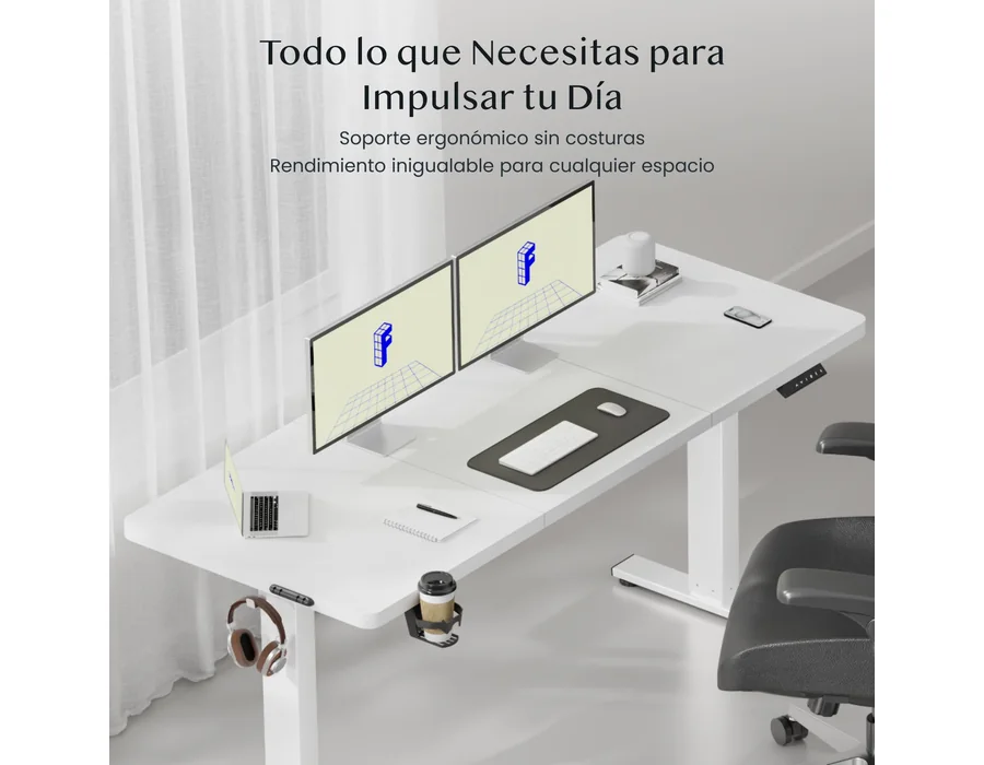 FLEXISPOT Escritorio Elevable Eléctrico 160x60 cm, Mesa Standing Desk Regulable en Altura para Oficina y Teletrabajo, 4 Memorias, Bloqueo Infantil, 2 Ganchos, Soporta 100 kg, Blanc foto 3