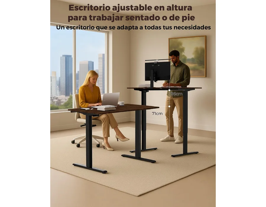 Escritorio Elevable Eléctrico, Mesa de Trabajo Ajustable en Altura, Mesa de Oficina en Casa con Tablero Ensamblado, 120 x 60 cm, para Trabajo, Redacción, Juegos foto 3