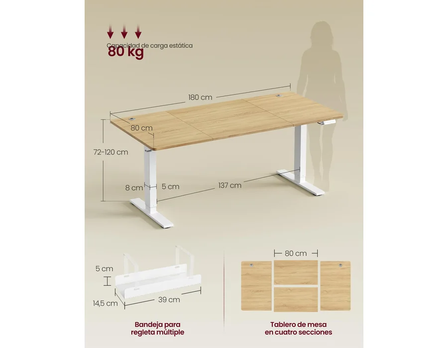 VASAGLE Escritorio Elevable Eléctrico, Ajustable en Altura, 180 cm foto 3