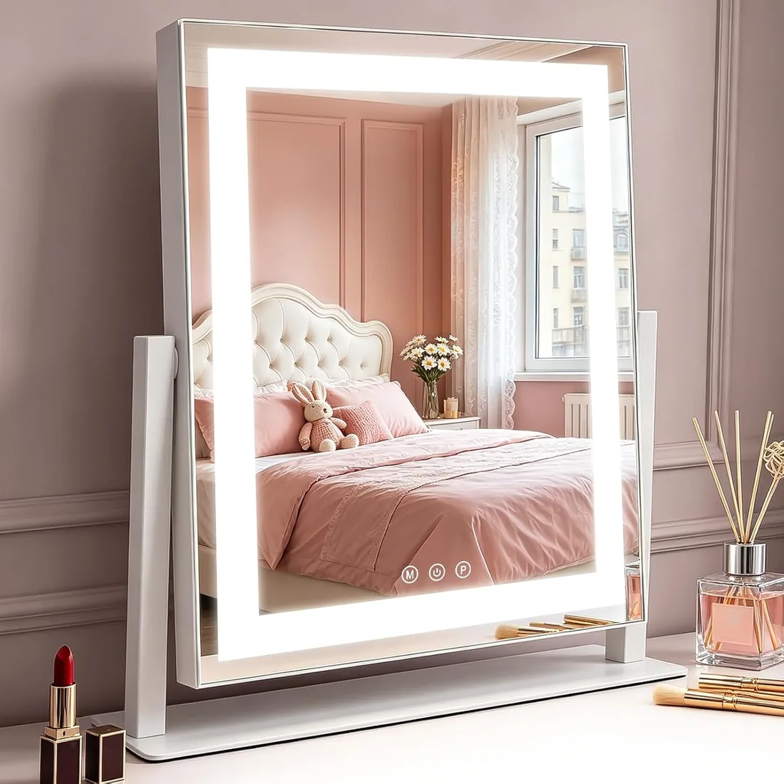 Espejo para maquillaje con iluminación led espejo de Hollywood 25 x 30 cm | tocador, pequeño espejo de maquillaje con luz, espejo de mesa, 3 modos, espejo de maquillaje para mesa