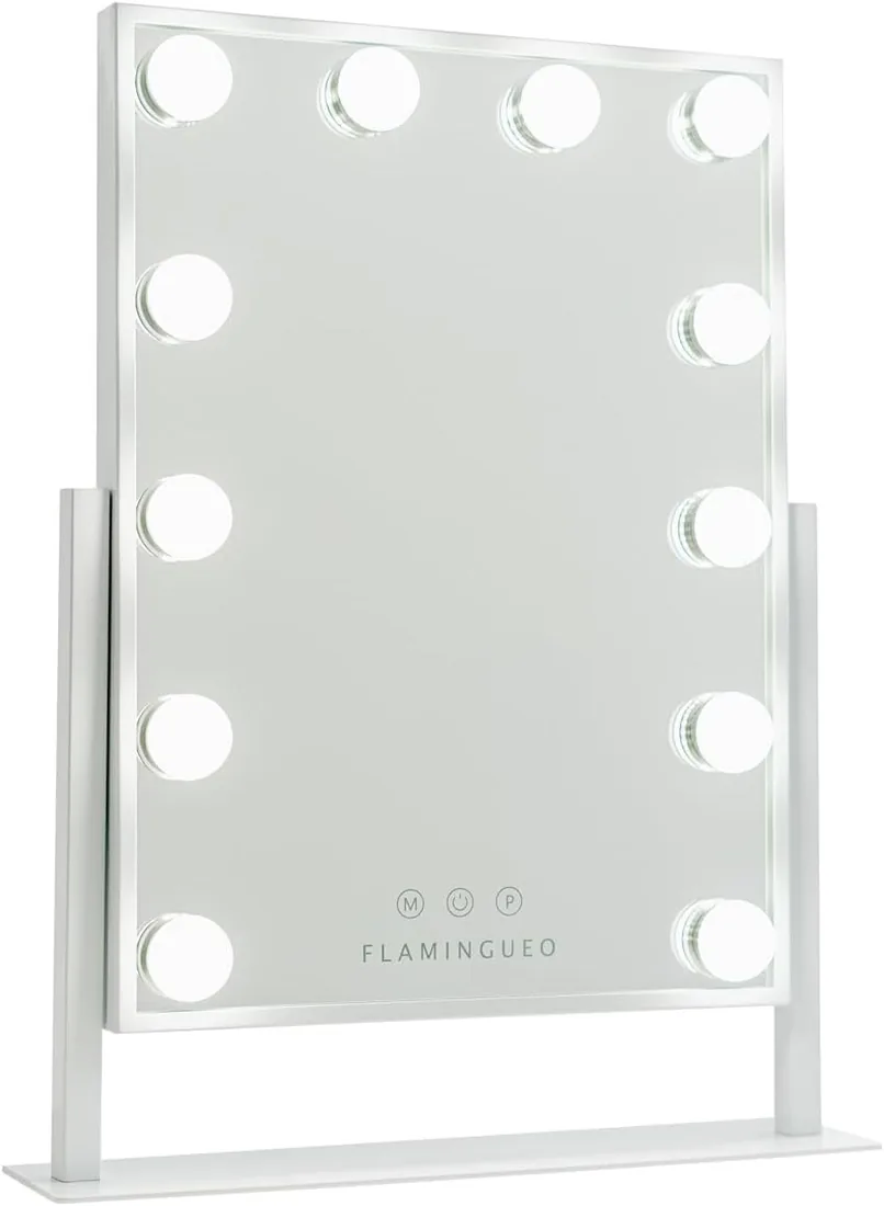 Flamingueo - Espejo Maquillaje con Luz - 12 LED - 3 Modos de Luz - Intensidad Ajustable - Control Táctil - Posición Regulable - Vanity Mirror - 36,5x7,5x47,5cm