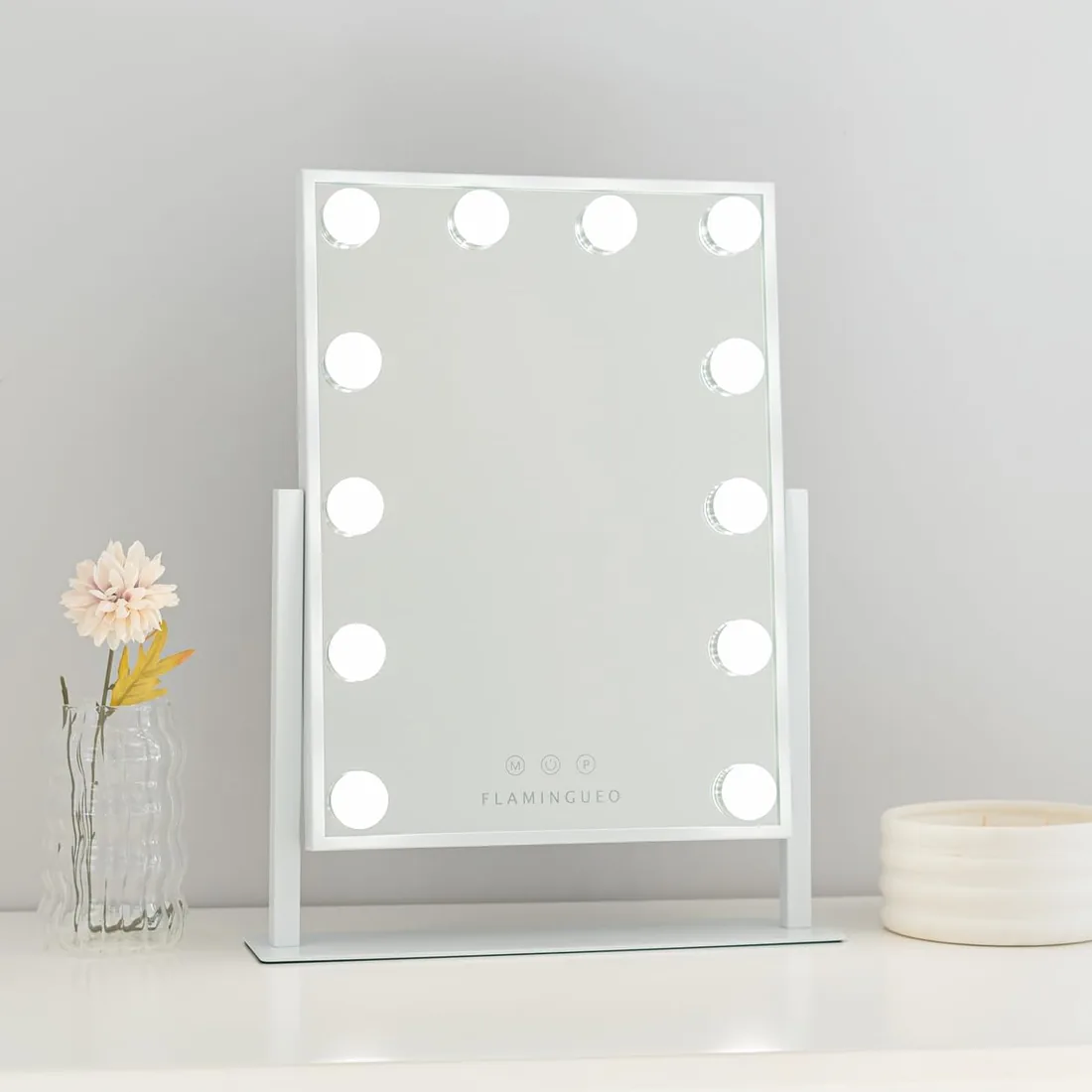 Flamingueo - Espejo Maquillaje con Luz - 12 LED - 3 Modos de Luz - Intensidad Ajustable - Control Táctil - Posición Regulable - Vanity Mirror - 36,5x7,5x47,5cm foto 3