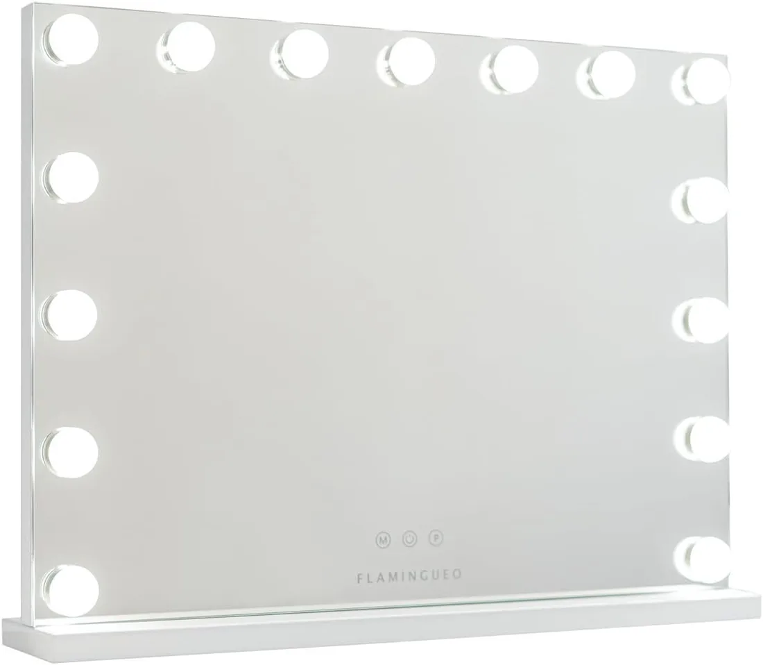Flamingueo Espejo Maquillaje con Luz - 15 LED - 3 Modos de Luz - Intensidad Ajustable - Control Táctil - Vanity Mirror - Blanco - 58x12x43cm