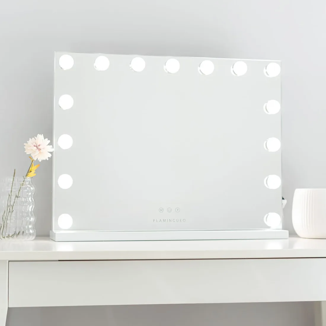 Flamingueo Espejo Maquillaje con Luz - 15 LED - 3 Modos de Luz - Intensidad Ajustable - Control Táctil - Vanity Mirror - Blanco - 58x12x43cm foto 3