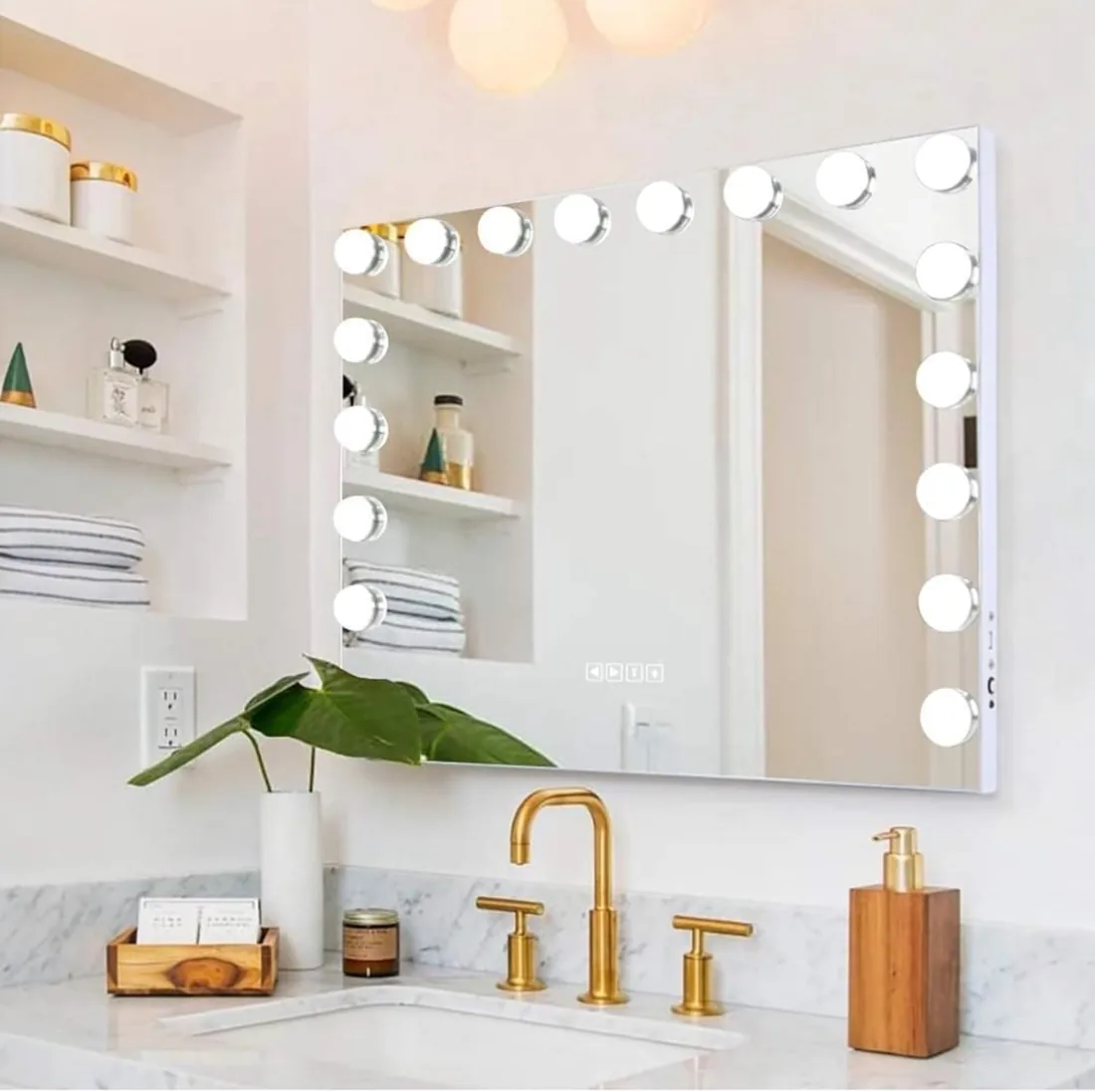 Mi Ko Mi Ka Espejo de Maquillaje con Iluminación LED: Tocador con 15 Bombillas, 3 Modos de Luz, Control Táctil, USB Recargable | Espejo de Maquillaje con Aumento y Luz para Maquillaje (Grande) foto 2