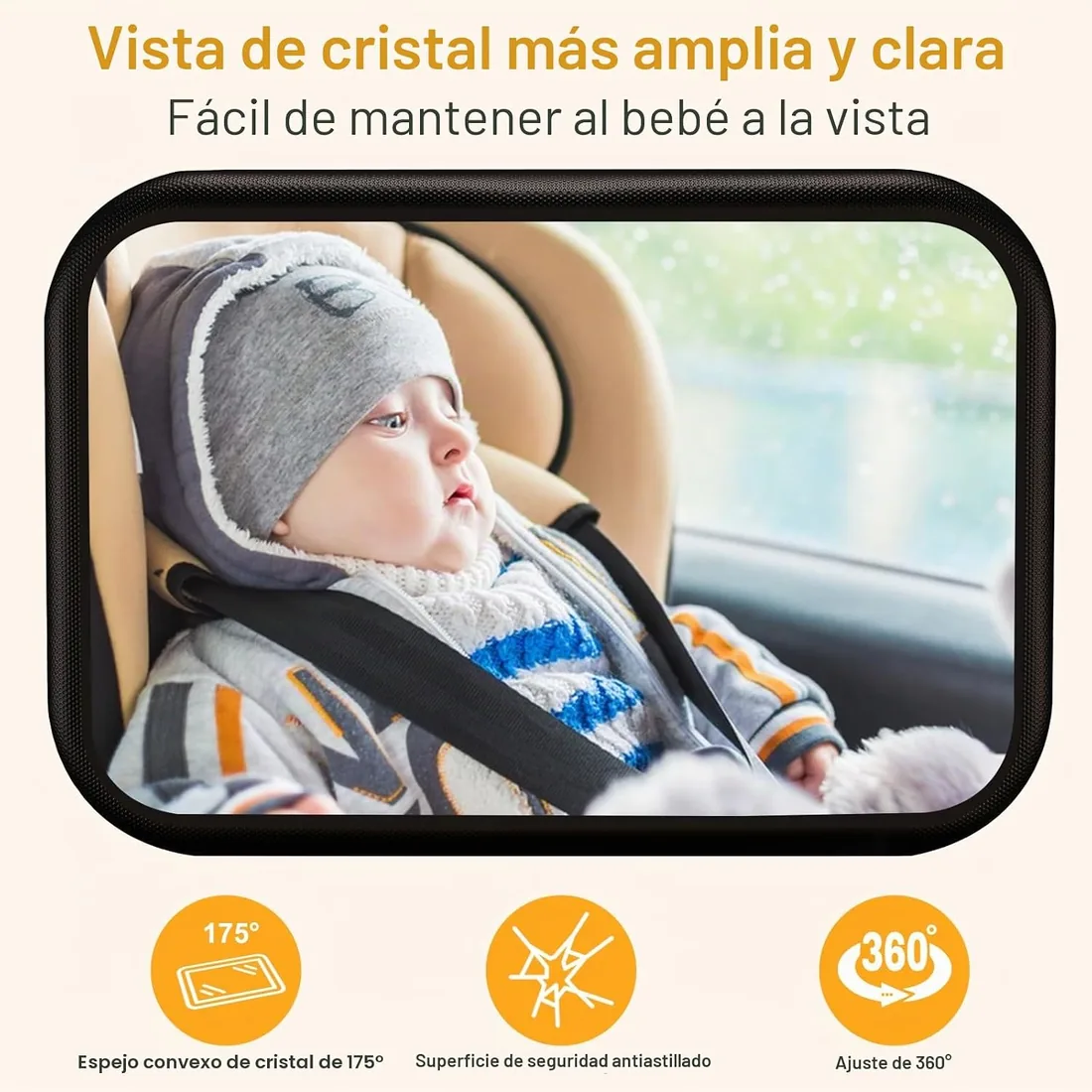 Espejo de Coche para Bebé, 360° Retrovisor Con Clip de Gancho, Equipamiento Original, Gran Visión foto 3