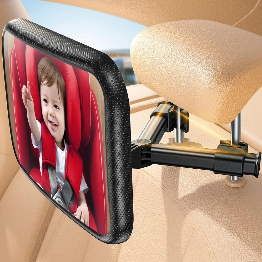 Lamicall Espejo Coche Bebé Asiento Trasero - [Gancho Triangular Estable] | 100% Inastillable, 360° Rotación y 45° Inclinación, 175° Espejo Superclaro Convexo, Fácil Instalación, Espejo Coche Bebé