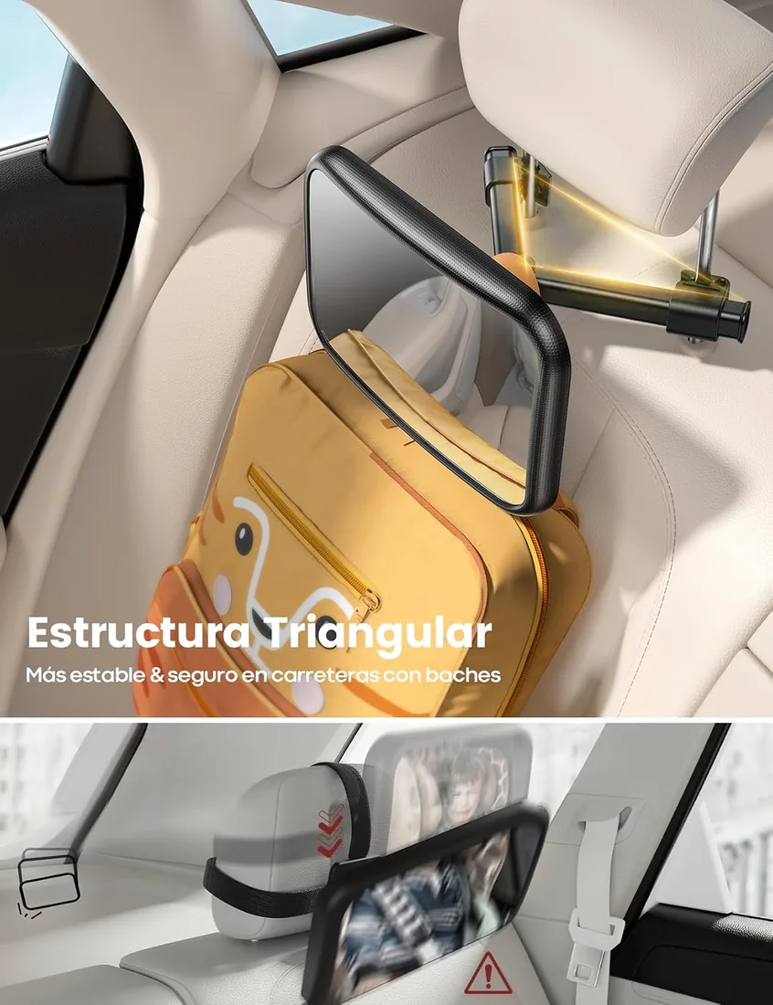 Lamicall Espejo Coche Bebé Asiento Trasero - [Gancho Triangular Estable] | 100% Inastillable, 360° Rotación y 45° Inclinación, 175° Espejo Superclaro Convexo, Fácil Instalación, Espejo Coche Bebé foto 3