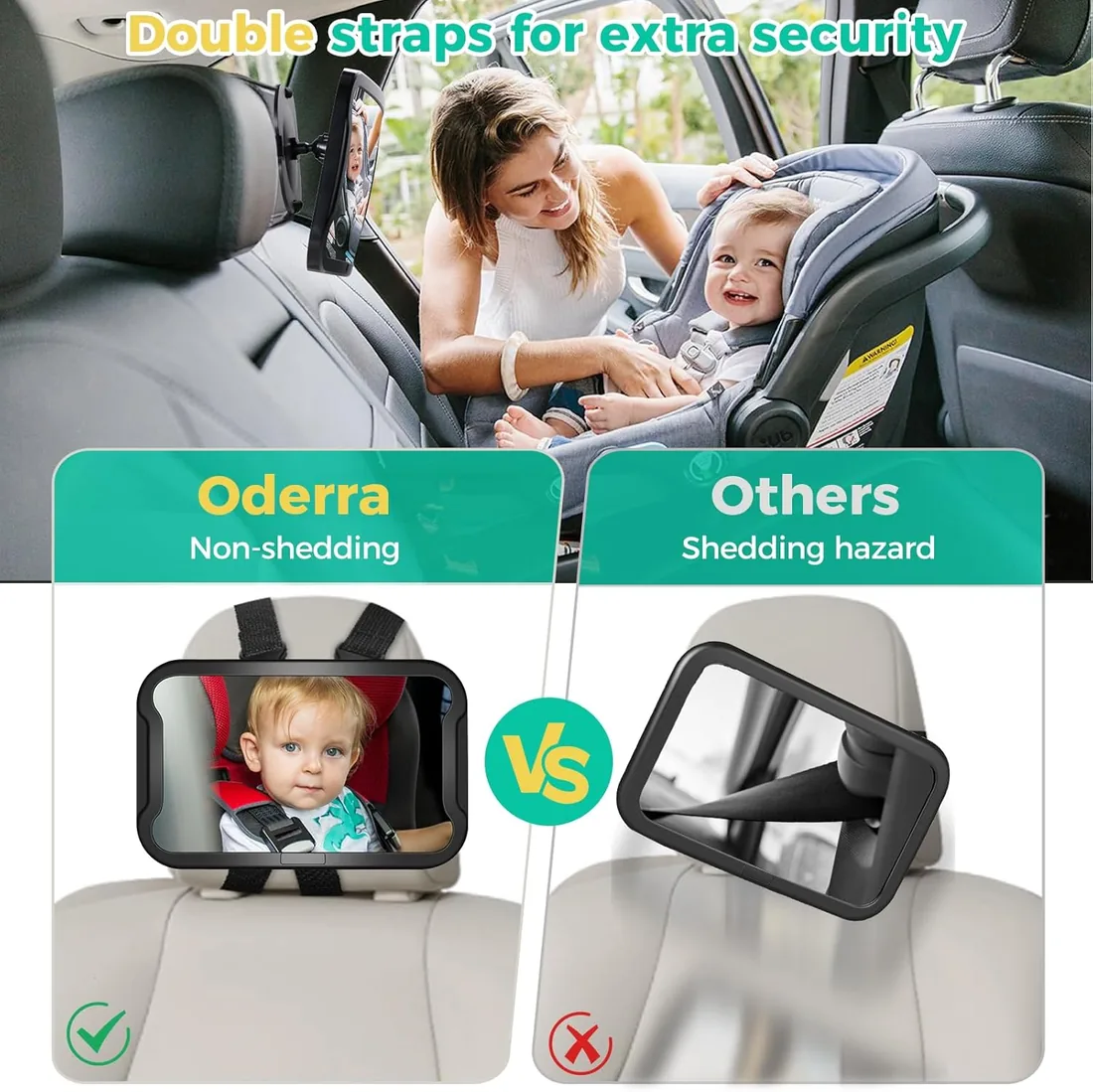 Oderra Espejo Coche Bebé Asiento Trasero, Irrompible y Ajustable 360° Espejo Bebe Coche - Espejo Seguro - Accesorio Esencial para Recién Nacidos foto 3