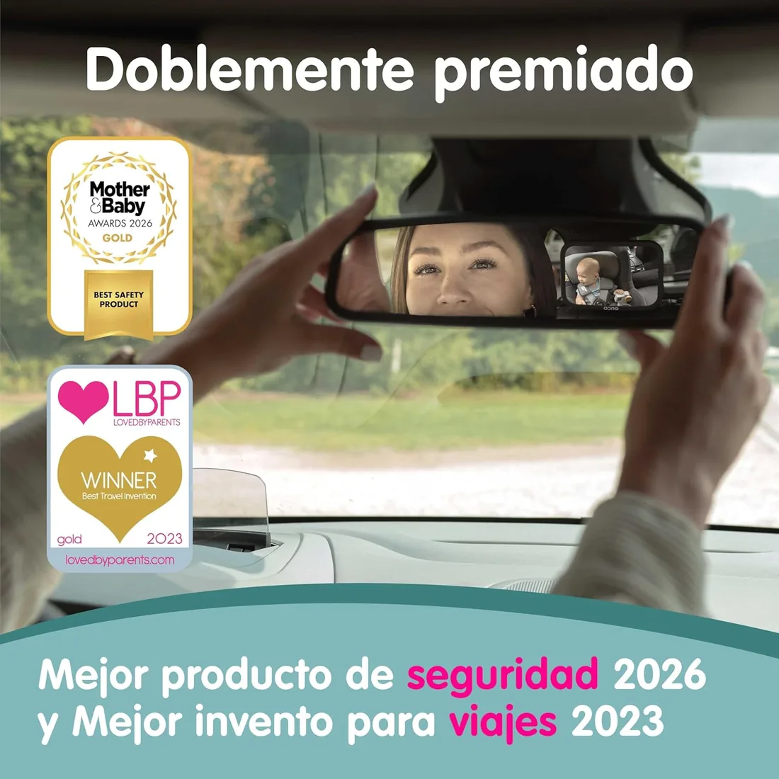 Onco Espejo Coche Bebé Asiento Trasero - Irrompible y Vista 360° | Retrovisor irrompible para vigilar al bebé en el auto. Ajuste universal, antivibración y ganador del premio LovedByParents. foto 2