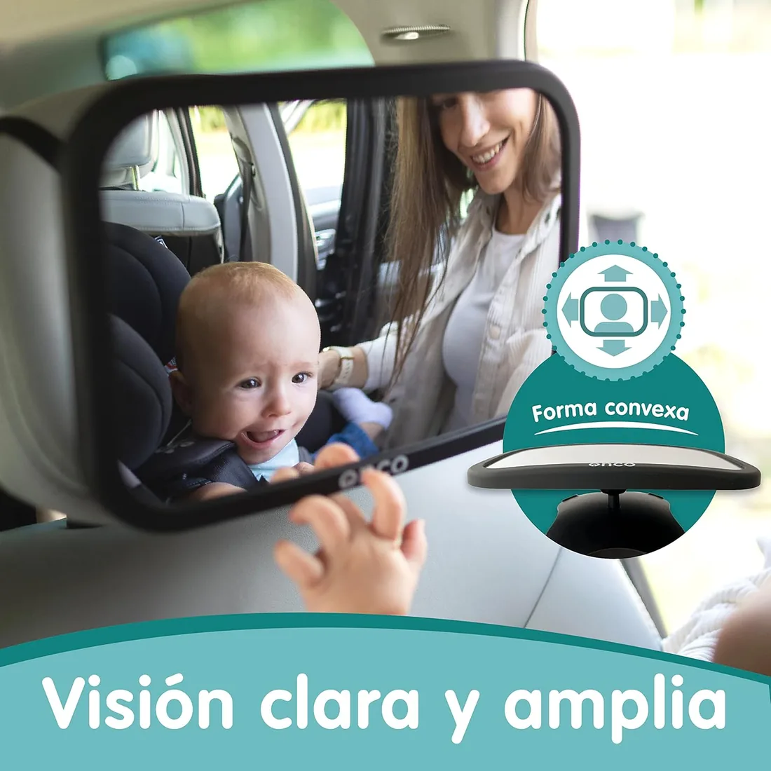 Onco Espejo Coche Bebé Asiento Trasero - Irrompible y Vista 360° | Retrovisor irrompible para vigilar al bebé en el auto. Ajuste universal, antivibración y ganador del premio LovedByParents. foto 3