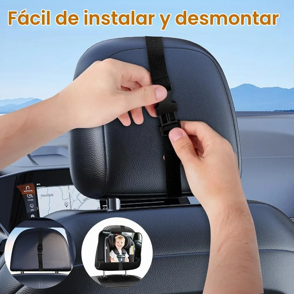 Vicloon Espejo de Coche para Bebé para Asiento Trasero, Espejo de Asiento de Coche con Correas, a Prueba de Roturas, Fácil Instalación Silla, Espejo para Coche para ver al Bebé, Negro puro foto 3