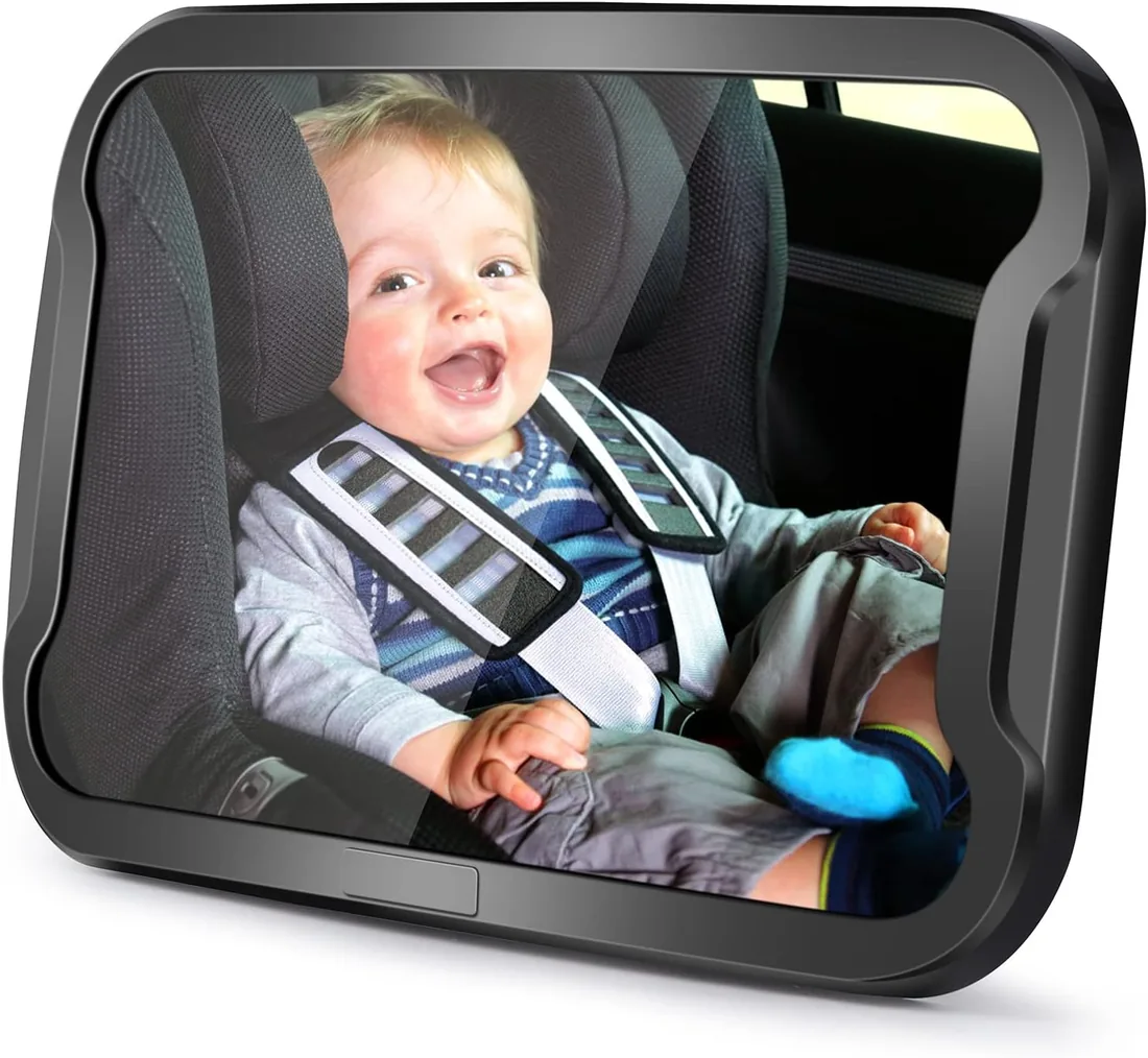 Vinabo Espejo de coche para bebé, a prueba de roturas, espejo de coche ajustable a 360°, asiento trasero de bebé, adecuado para todo tipo de reposacabezas