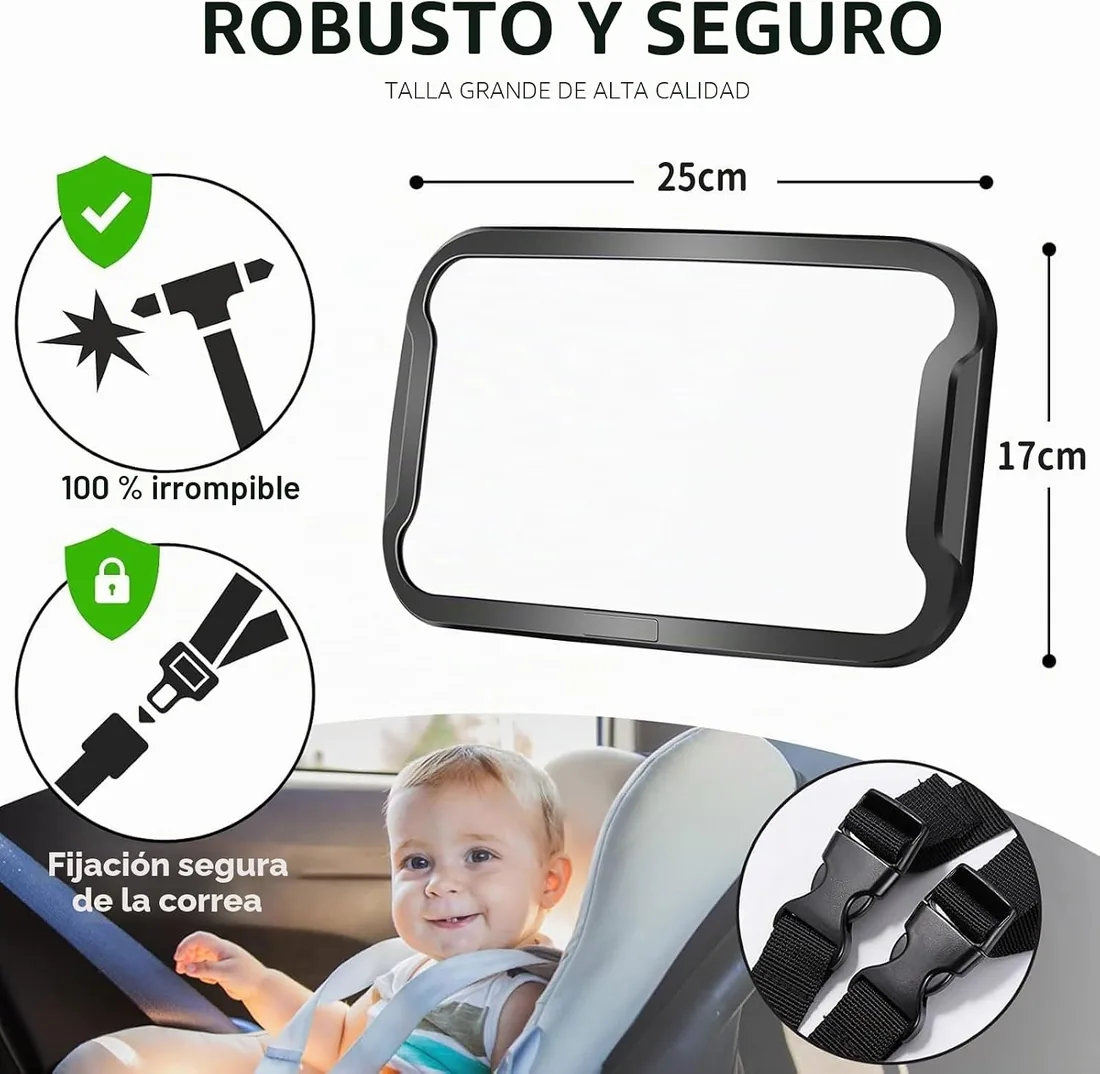 Vinabo Espejo de coche para bebé, a prueba de roturas, espejo de coche ajustable a 360°, asiento trasero de bebé, adecuado para todo tipo de reposacabezas foto 3