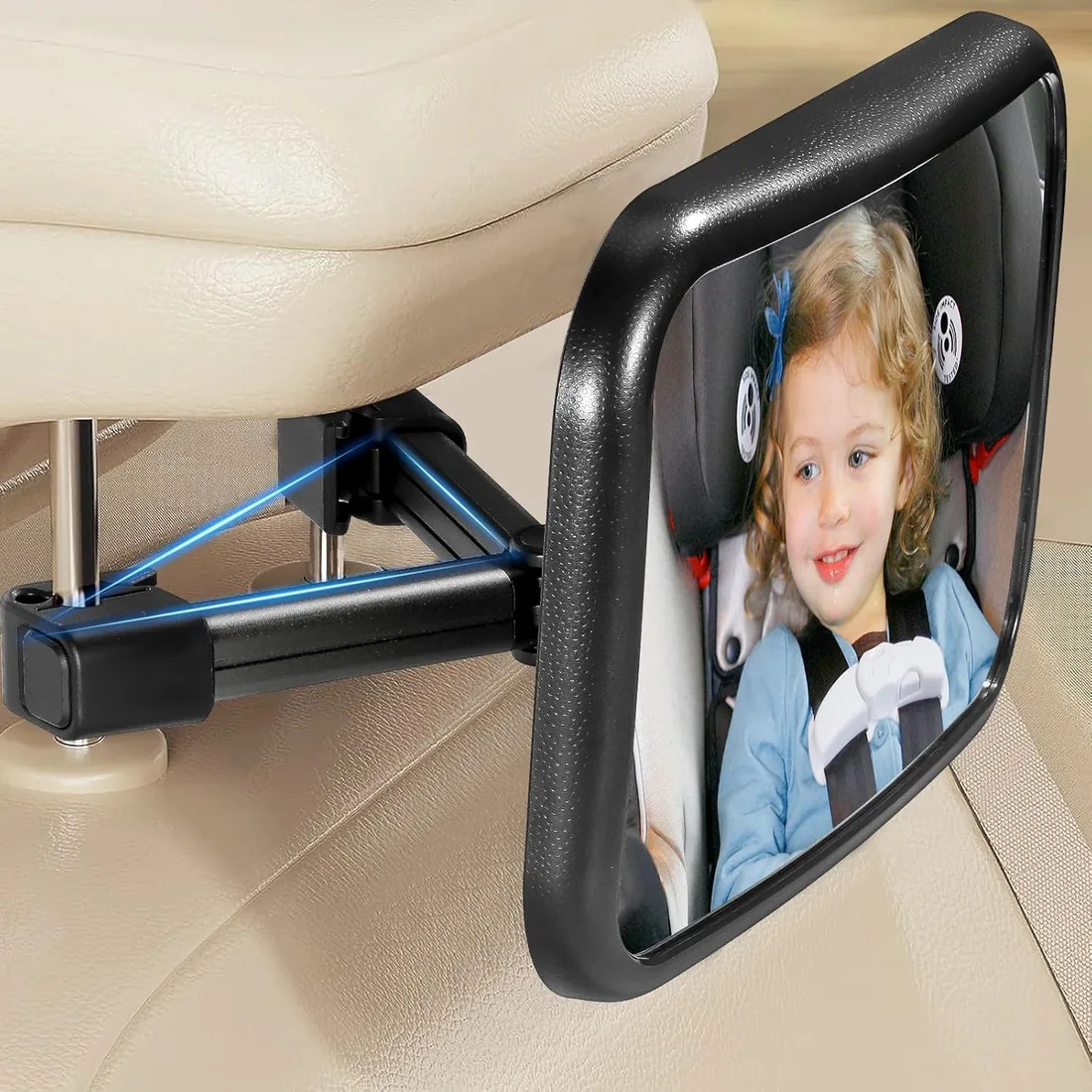 Vinabo Espejo de Coche para bebé Asiento Trasero con Pinza | Padres y Cuidadores Lente Acrílica Resistente, Visión Amplia para Guardería, Compras, Visitas Familiares y Viajes en Coche