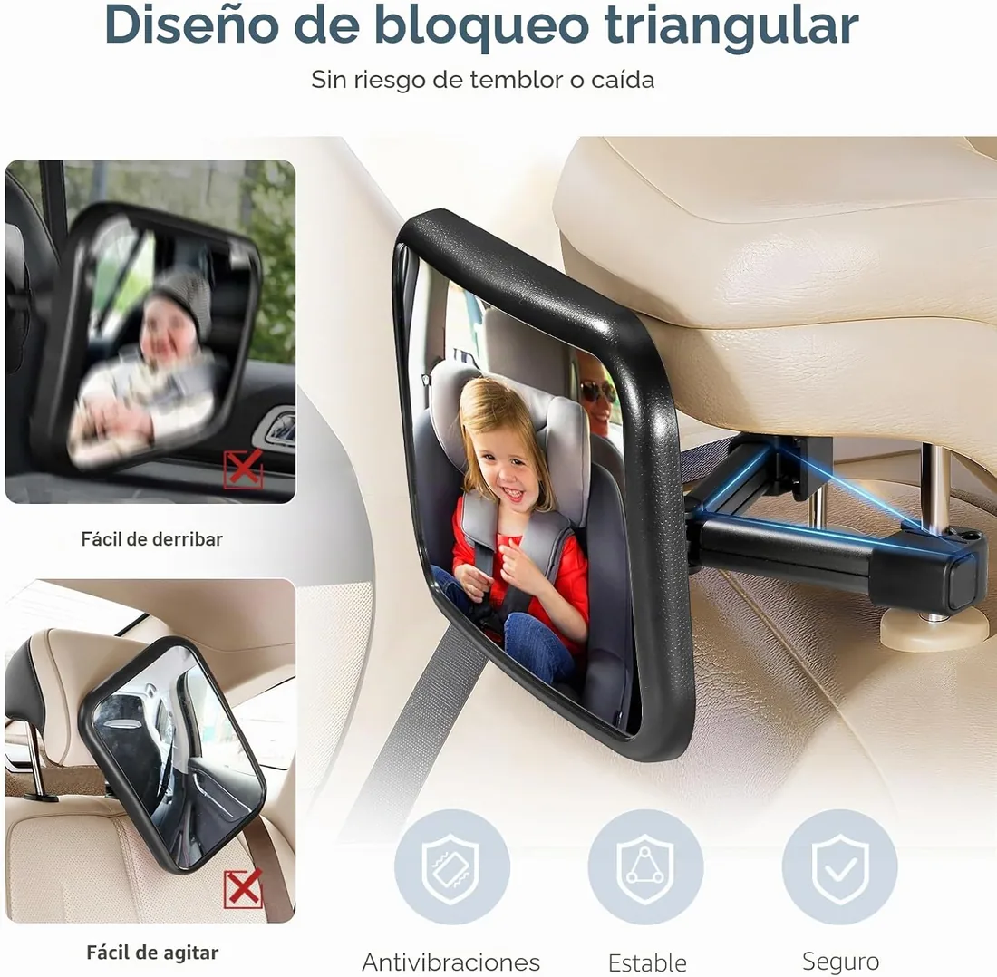 Vinabo Espejo de Coche para bebé Asiento Trasero con Pinza | Padres y Cuidadores Lente Acrílica Resistente, Visión Amplia para Guardería, Compras, Visitas Familiares y Viajes en Coche foto 3