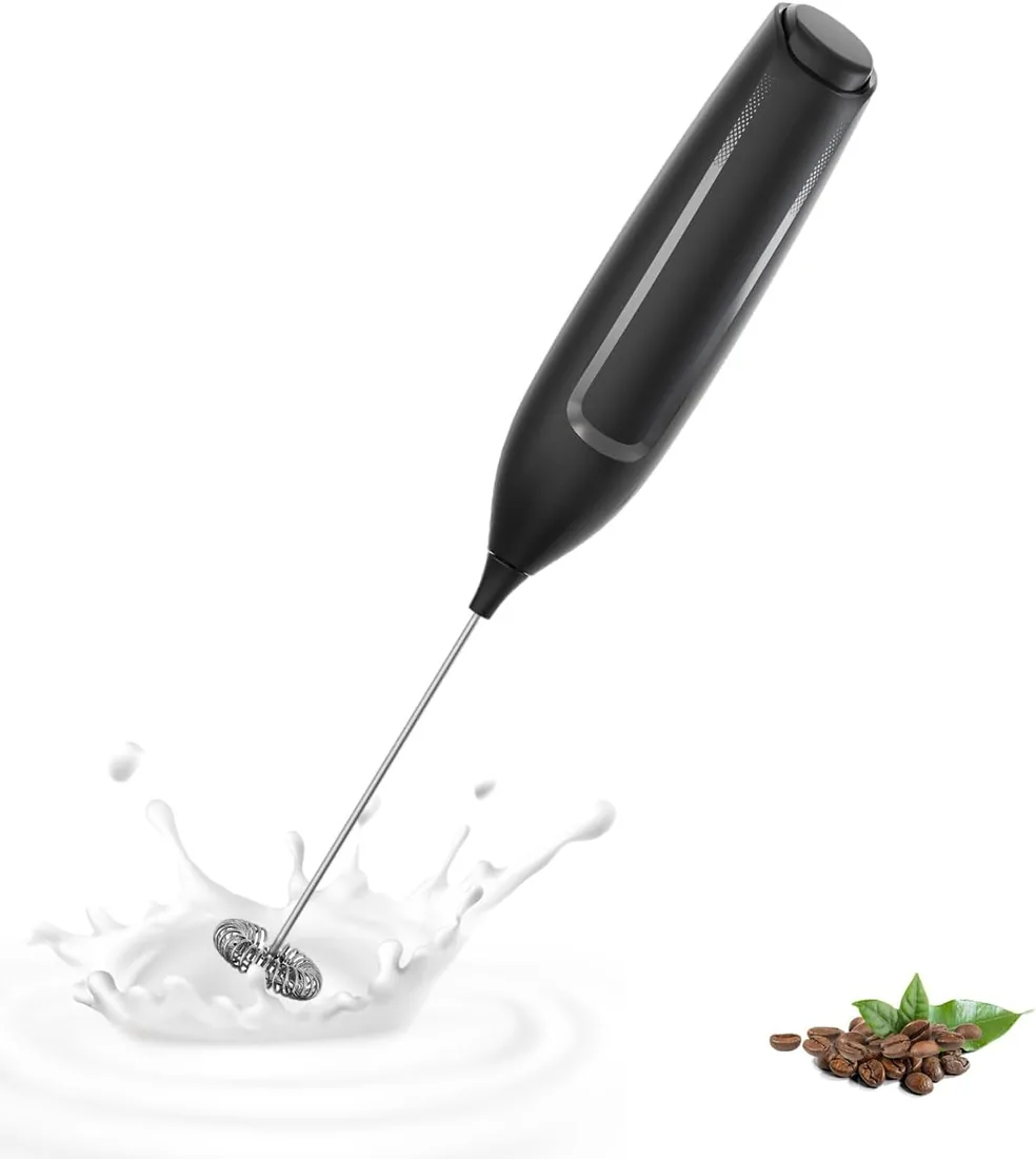 Espumador de Leche, Espumador Leche Electrico con Batidor de Acero Inoxidable,Funciona con Pilas Batidor de Leche Espuma Electrico para Café con leche, Capuchino, Chocolate Caliente, Negro