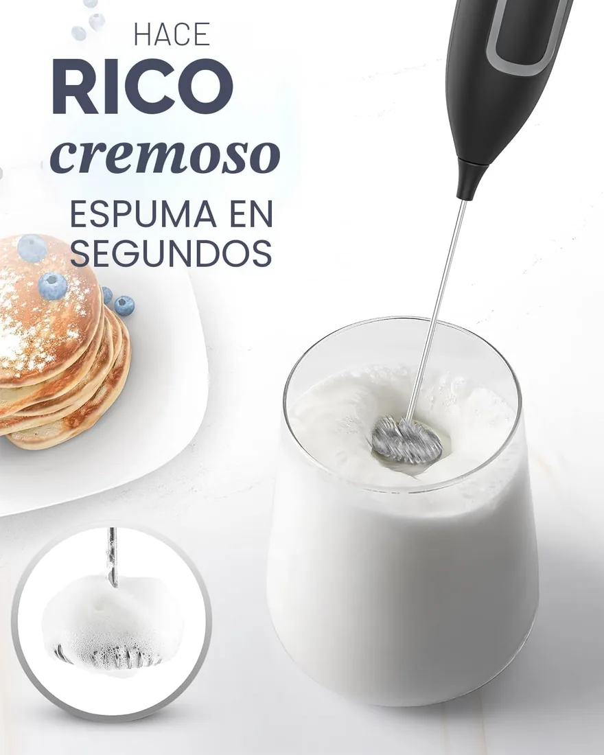 Espumador de Leche, Espumador Leche Electrico con Batidor de Acero Inoxidable,Funciona con Pilas Batidor de Leche Espuma Electrico para Café con leche, Capuchino, Chocolate Caliente, Negro foto 2