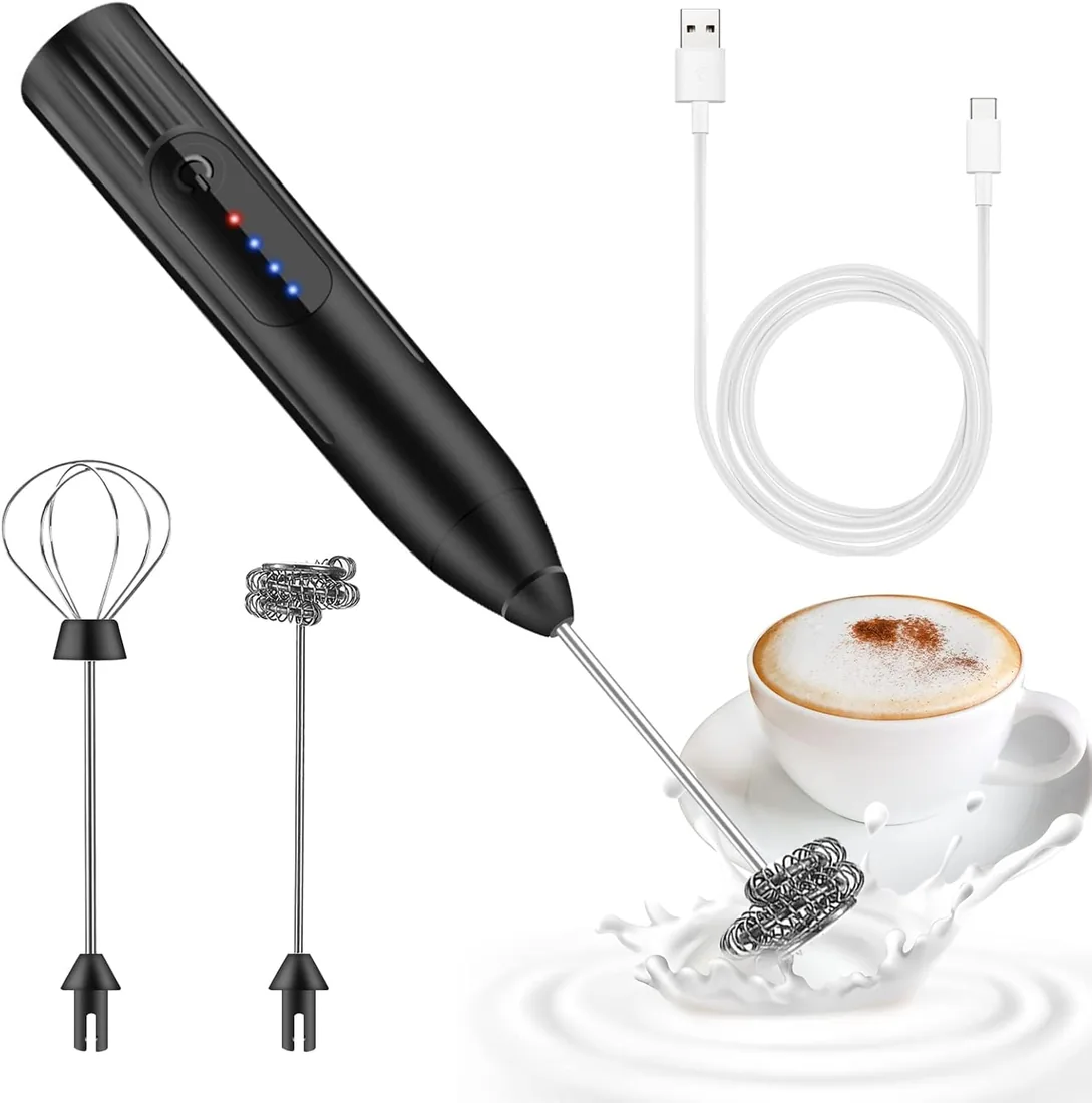 espumador de leche,USB Recargable batidor de leche electrico, 3 velocidades ajustable espumadera de leche, batidora leche espuma para capuchino, café, matcha (Negro)