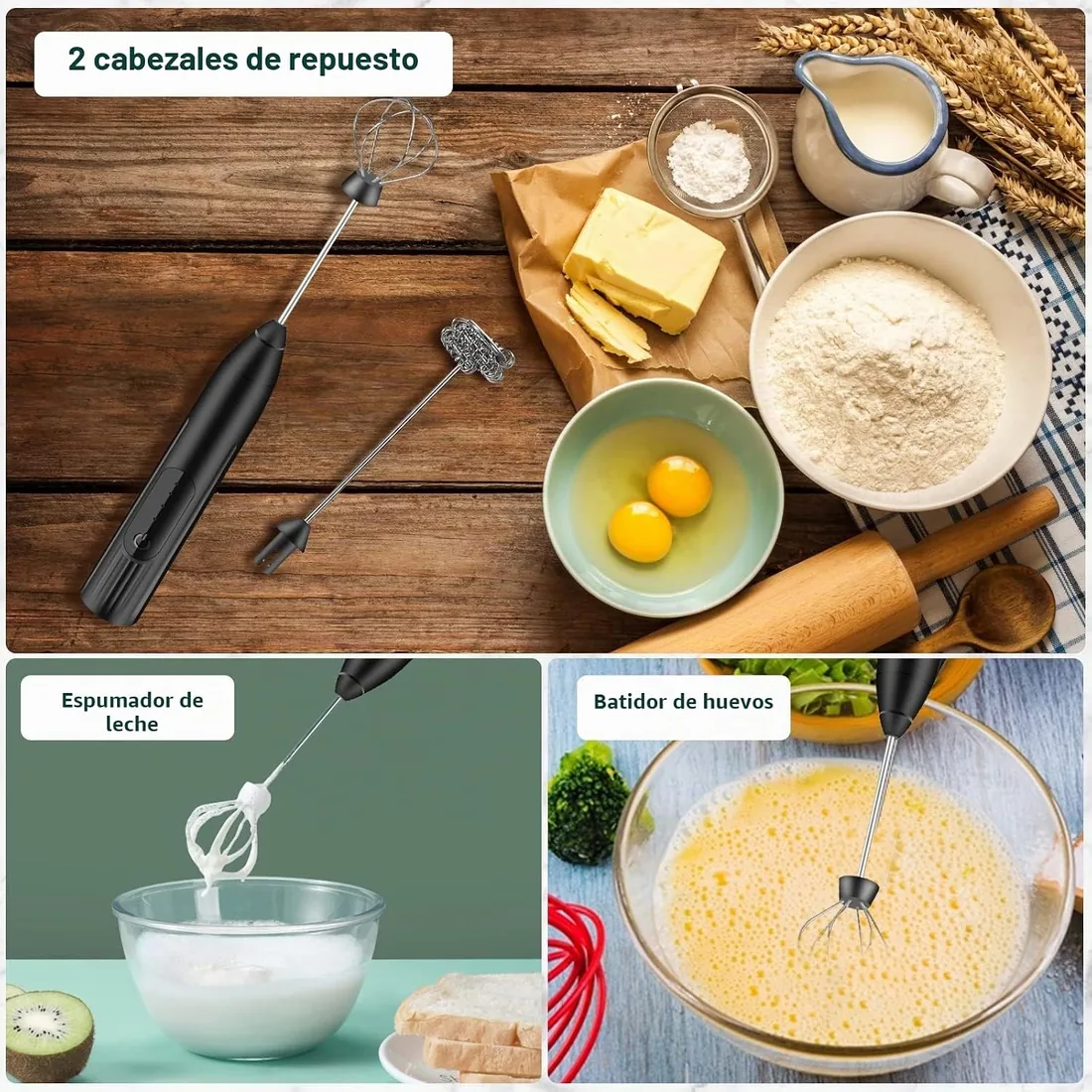 espumador de leche,USB Recargable batidor de leche electrico, 3 velocidades ajustable espumadera de leche, batidora leche espuma para capuchino, café, matcha (Negro) foto 3