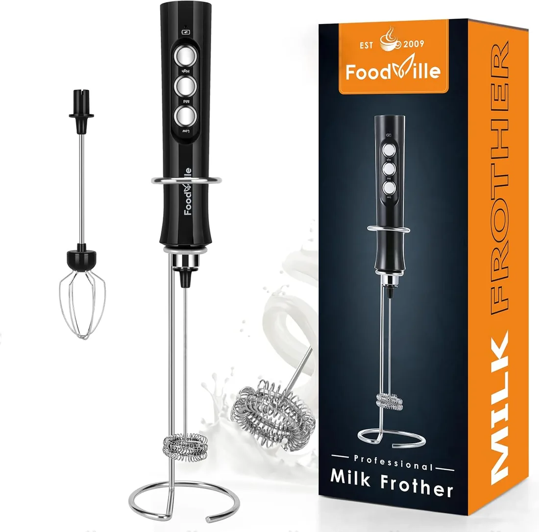 FoodVille MF02 Espumador de Leche Eléctrico - Milk Frother Recargable con Varillas de Acero Inoxidable - Espumador de Leche USB para Cappuccino, Café Bulletproof, Batidos de Proteína en Polvo, Matcha foto 3