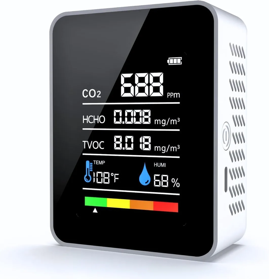 Medidor de Calidad Del Aire de Sobremesa 5 en 1, Detector de CO2 Portátil Monitor de Calidad Del Aire Con Medición de CO2 HCHO TVOC Temperatura Y Humedad, para El Salón, La Oficina Y El Coche foto 3