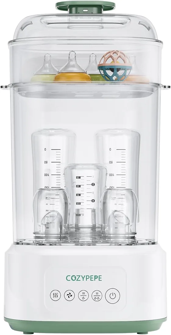 Esterilizador Eléctrico y Secador de Biberones, 8 Min Esteriliz | Esterilización 99,99% , Almacenamiento Estéril, 5 en 1, 3 Modos,Compatibles con 5 Biberones & Sacaleches, para Casa y Viajes