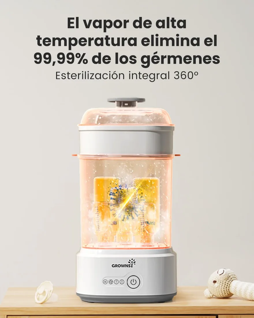 Grownsy Esterilizador y Secador de Biberones Eléctrico 5 en 1 | Esterilización a Vapor en 8 Min, Secado Automático, Diseño Modular Compacto, para Biberones y Accesorios de Sacaleches foto 3