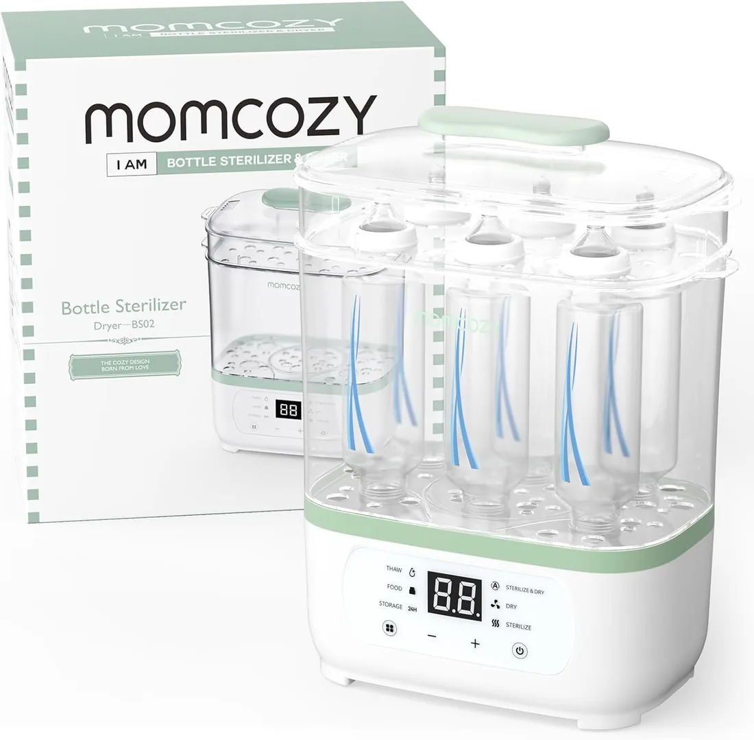 Momcozy Esterilizador Biberones 8-en-1, Esterilizador Eléctrico de Vapor para Biberones y Accesorios de Sacaleches, con Función de Secado y Almacenamiento 24 h, Capacidad 8 Biberones