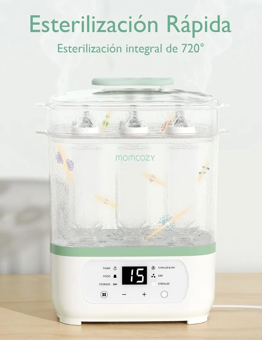 Momcozy Esterilizador Biberones 8-en-1, Esterilizador Eléctrico de Vapor para Biberones y Accesorios de Sacaleches, con Función de Secado y Almacenamiento 24 h, Capacidad 8 Biberones foto 2