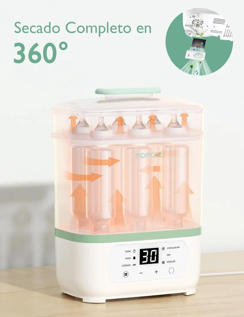 Momcozy Esterilizador Biberones 8-en-1, Esterilizador Eléctrico de Vapor para Biberones y Accesorios de Sacaleches, con Función de Secado y Almacenamiento 24 h, Capacidad 8 Biberones foto 3