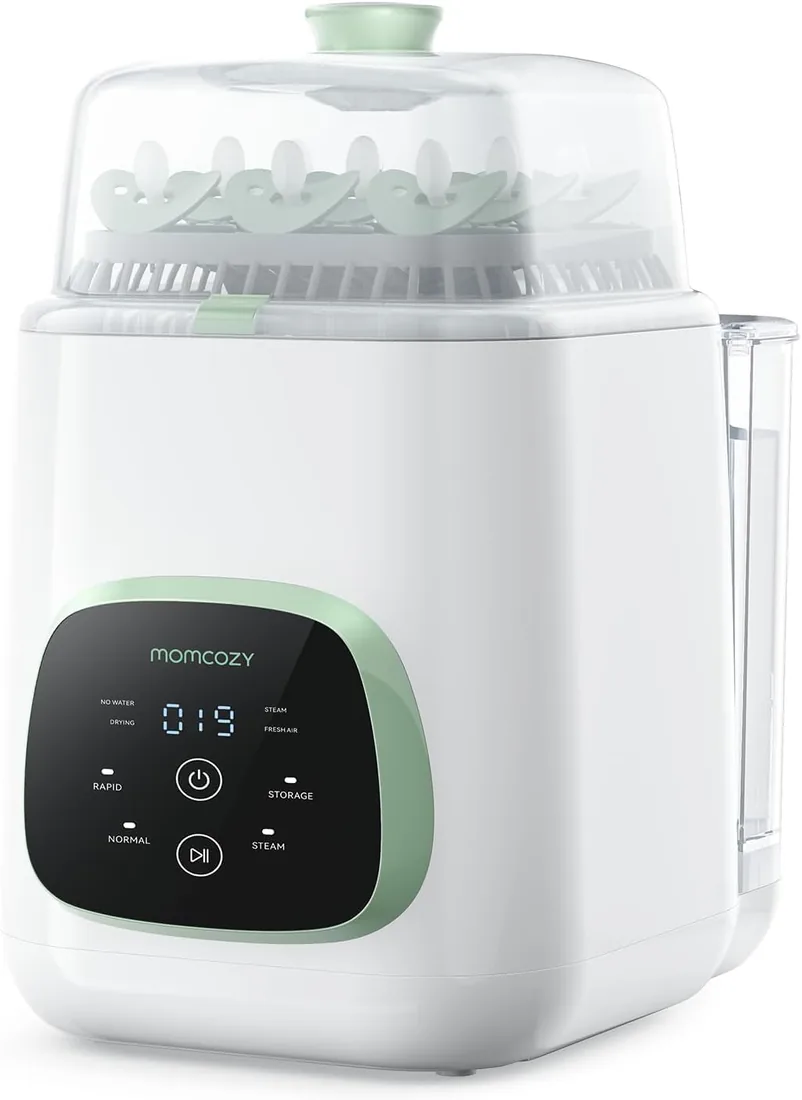 Momcozy KleanPal Pro Lavabiberones 3 en 1, Lava, Esteriliza y Seca | 26 chorros, ciclo rápido de 19 min, capacidad para 4 biberones y piezas de sacaleches, 9 combinaciones