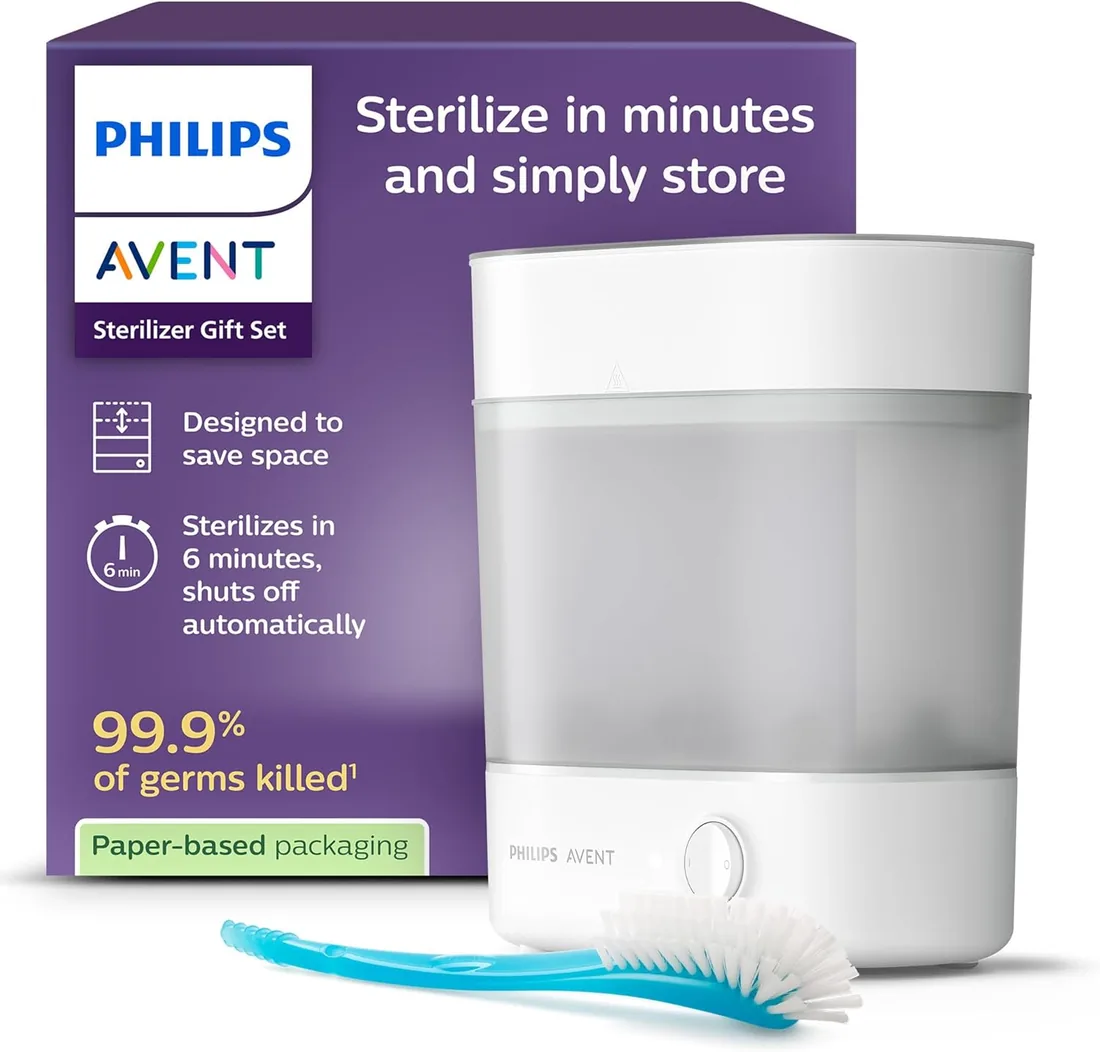 Philips Avent set de regalo de esterilizador: esterilizador eléctrico de vapor con cepillo para biberón y tetina, fácil limpieza y esterilización de biberones, extractores de leche, SCF291/30 foto 3