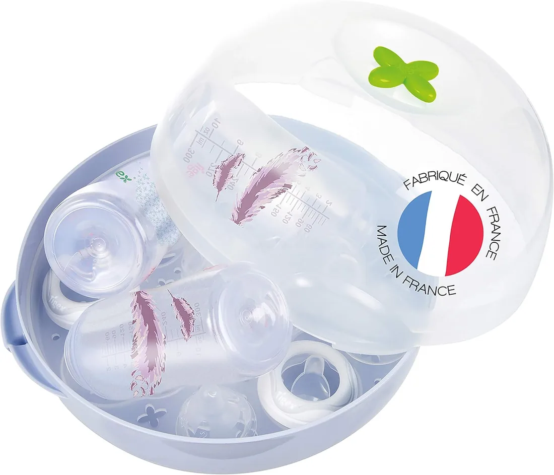 Tigex Esterilizador biberones microondas | Gran capacidad: 5 botellas | Esteriliza las botellas de bebé en 4 minutos foto 2