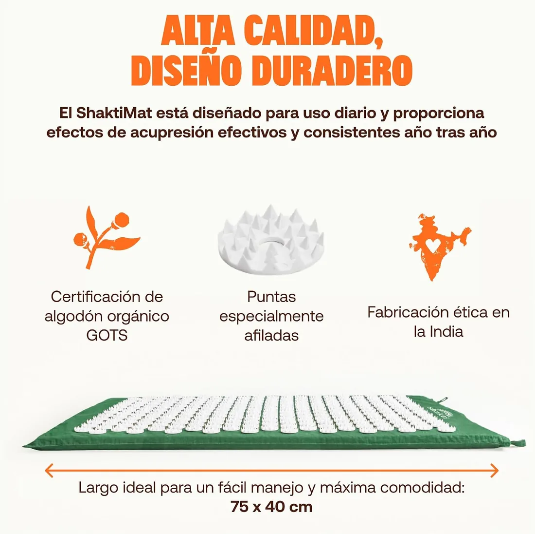 ShaktiMat [La original] Esterilla de acupresión - Algodón orgánico - Fabricación ética - Relajación y masaje en la espalda, la cervical, los piernas, los pies - Verde foto 3