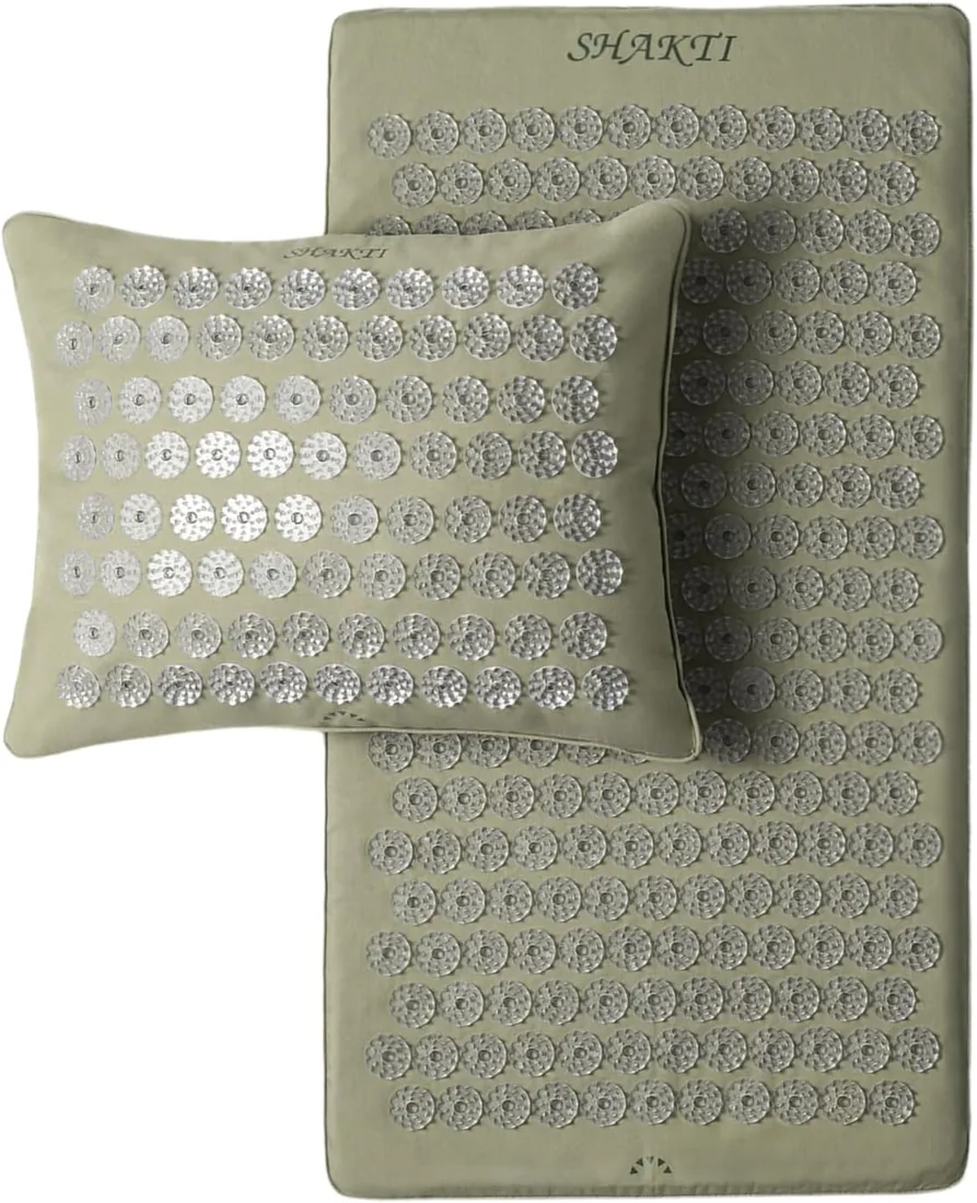 ShaktiMat [La original] Esterilla y Almohada de acupresión - Algodón orgánico - Fabricación ética - Relajación y masaje en la espalda, la cervical, los piernas, los pies - Verde Salvia