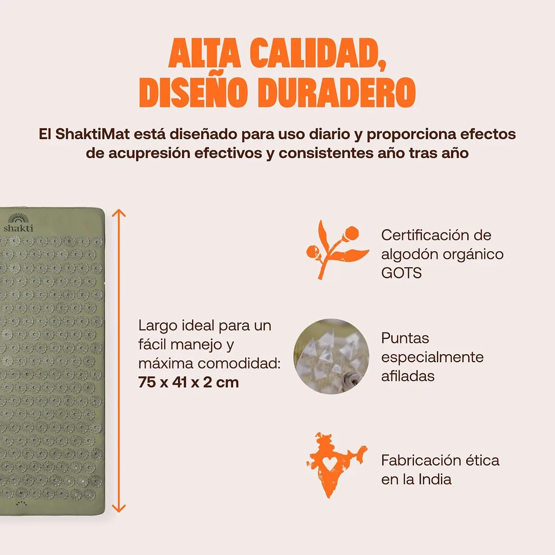 ShaktiMat [La original] Esterilla y Almohada de acupresión - Algodón orgánico - Fabricación ética - Relajación y masaje en la espalda, la cervical, los piernas, los pies - Verde Salvia foto 3
