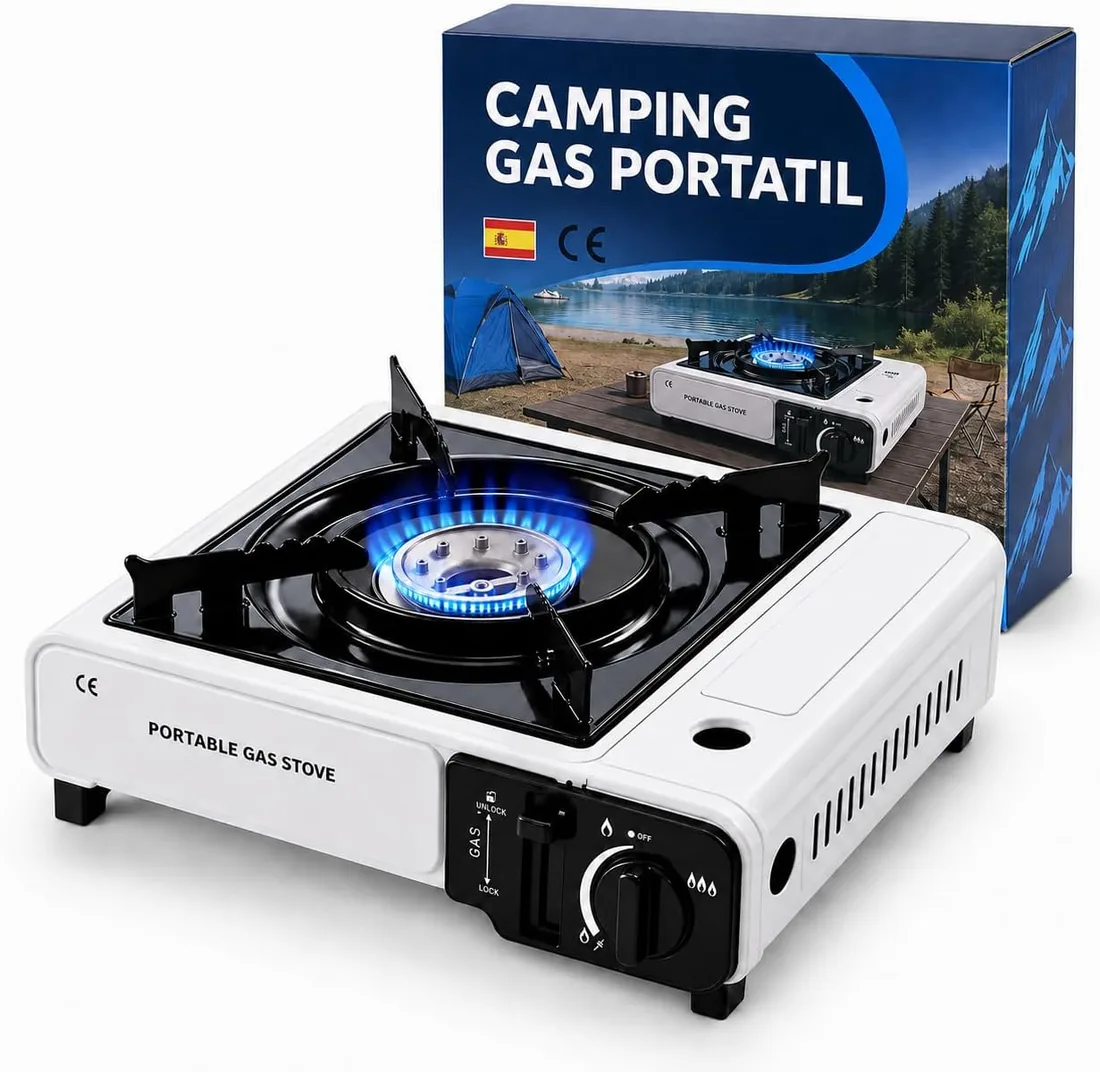 Camping Gas Portatil Blanco, Hornillo Camping Portátil, Cocinal, Infernillo, Fogareiro, Estufa Gas Exterior