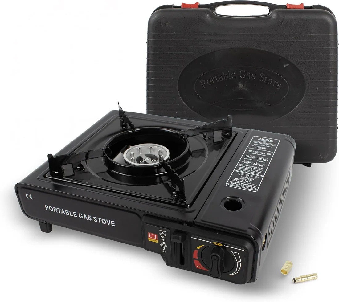 Hornillo Portátil de Gas para Camping, Cocina - Estufa Compacta para Acampada, Picnic y Senderismo, Cocina Portátil para Exterior Compatible con Cartuchos de Gas Butano y y Bombona de Gas