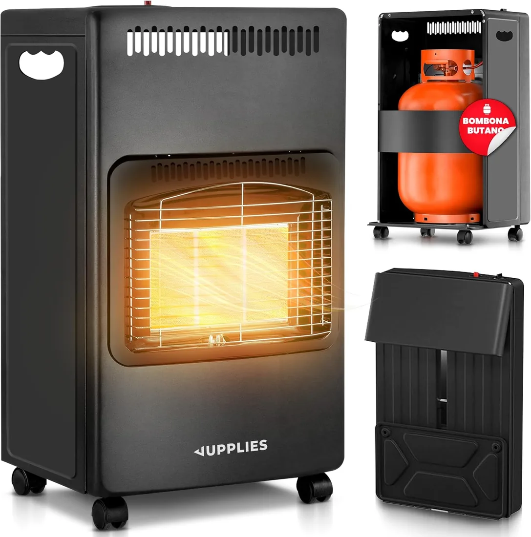JUPPLIES Estufa de Gas Butano Plegable 4200 W | Estufa Cerámica con 3 Niveles de Potencia, Triple Sistema de Seguridad, Sistema anti-vuelco - 20-80m² foto 2