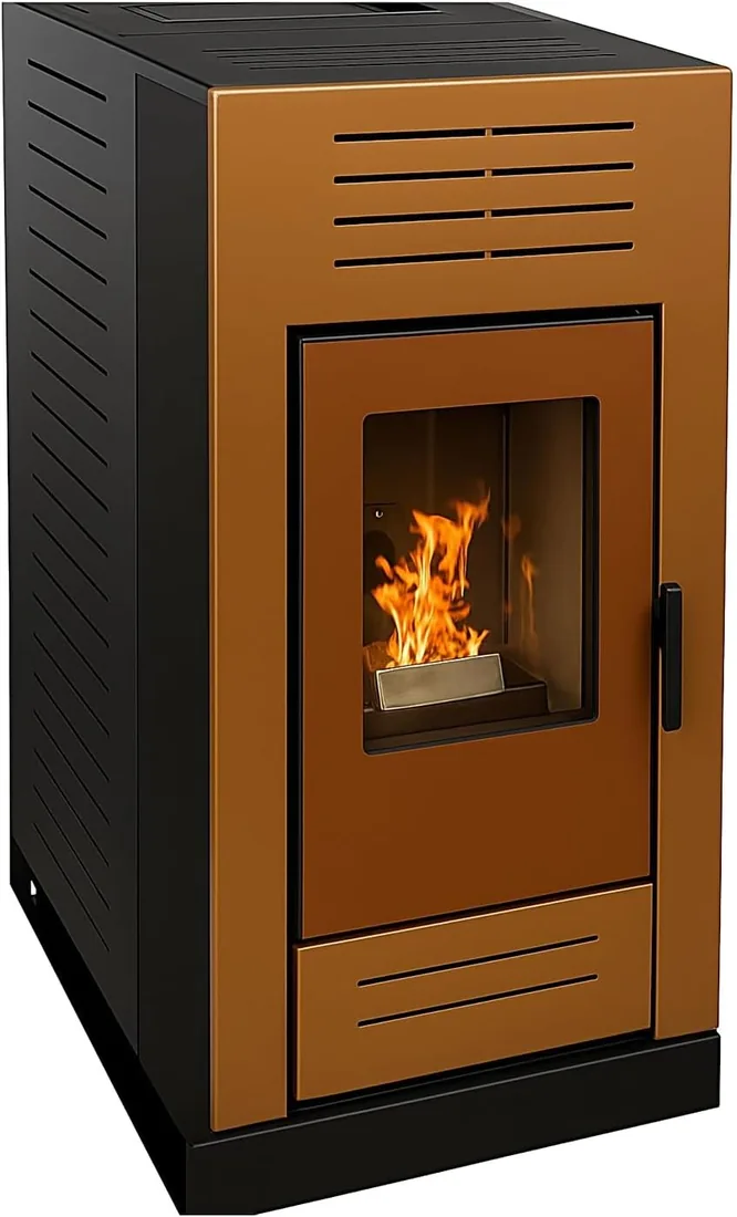 EIDER BIOMASA Estufa de Pellets VENERE – 10,8 kW – Rendimiento 90% – Tolva 16 kg – Hasta 315 m³ – Programación Semanal – Display Digital – Salida 80 mm – Clase Energética A+