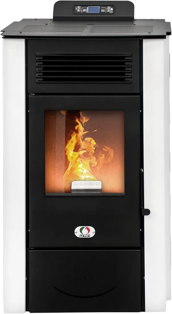 STUFE A PELLET ITALIA Colorado 15 kW | estufa de pellets eficiencia 92% calienta 140 m² autonomía 15 horas programable 5 velocidades y niveles de potencia 24 meses garantía blanco