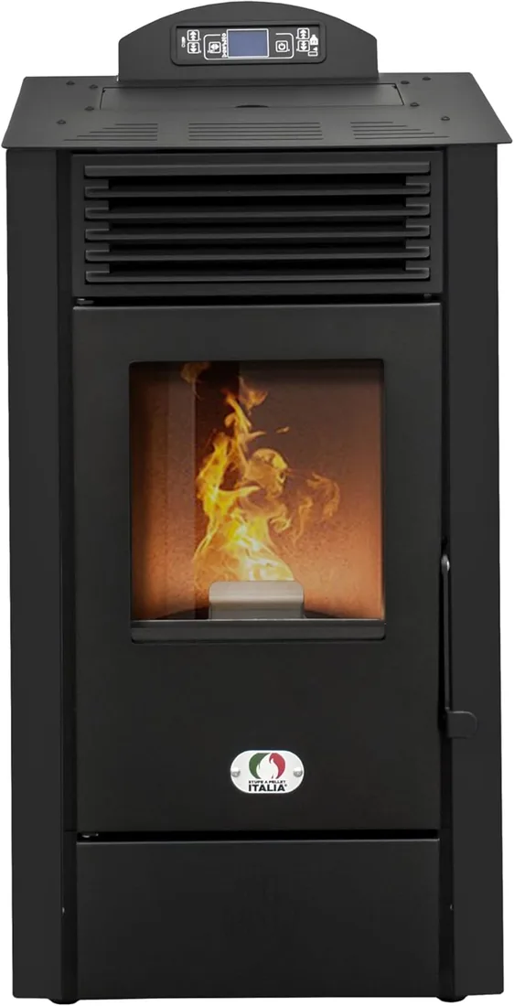 Stufe a Pellet Italia Srl - Estufa de pellets California, 8 Kw, estufa de pellet, ventilada, calienta hasta 60 m², 5 niveles de potencia, 5 velocidades de ventilación, programable, color negro