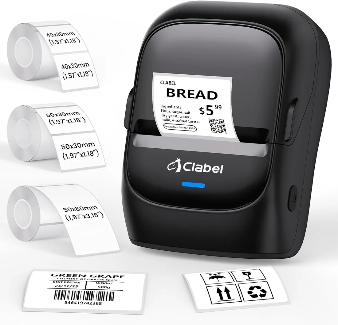 CLABEL 221B Etiquetadora Bluetooth Portátil con 3 Rollos de Etiquetas | Impresora térmica sin tinta, etiquetas de terceros, 25-50mm, móvil y PC, para hogar, oficina y pequeños negocios precios