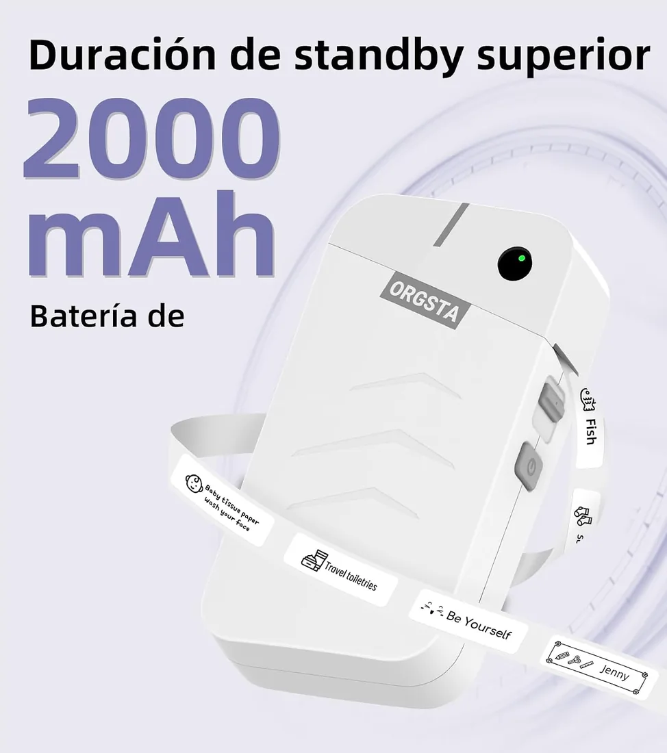 ORGSTA S001 Etiquetadora Bluetooth Portátil Impresora Label Maker | 2000 mAh Mini Térmica Etiqueta Adhesiva Printer para Hogar, Oficina, Escuela foto 2