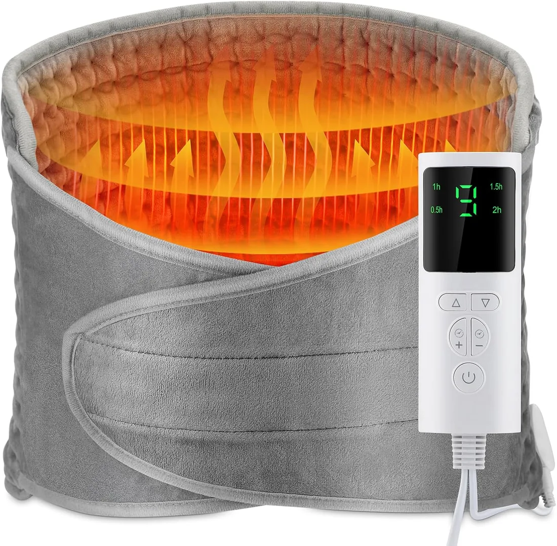 Almohadilla Eléctrica para la Espalda, 12'' x 50'' Almohadilla Lumbar para la Espalda, Cintura, Vientre, Piernas, 9 Ajustes de Temperatura, temporizador de 4, Calentamiento Rápido, Lavable, Gris